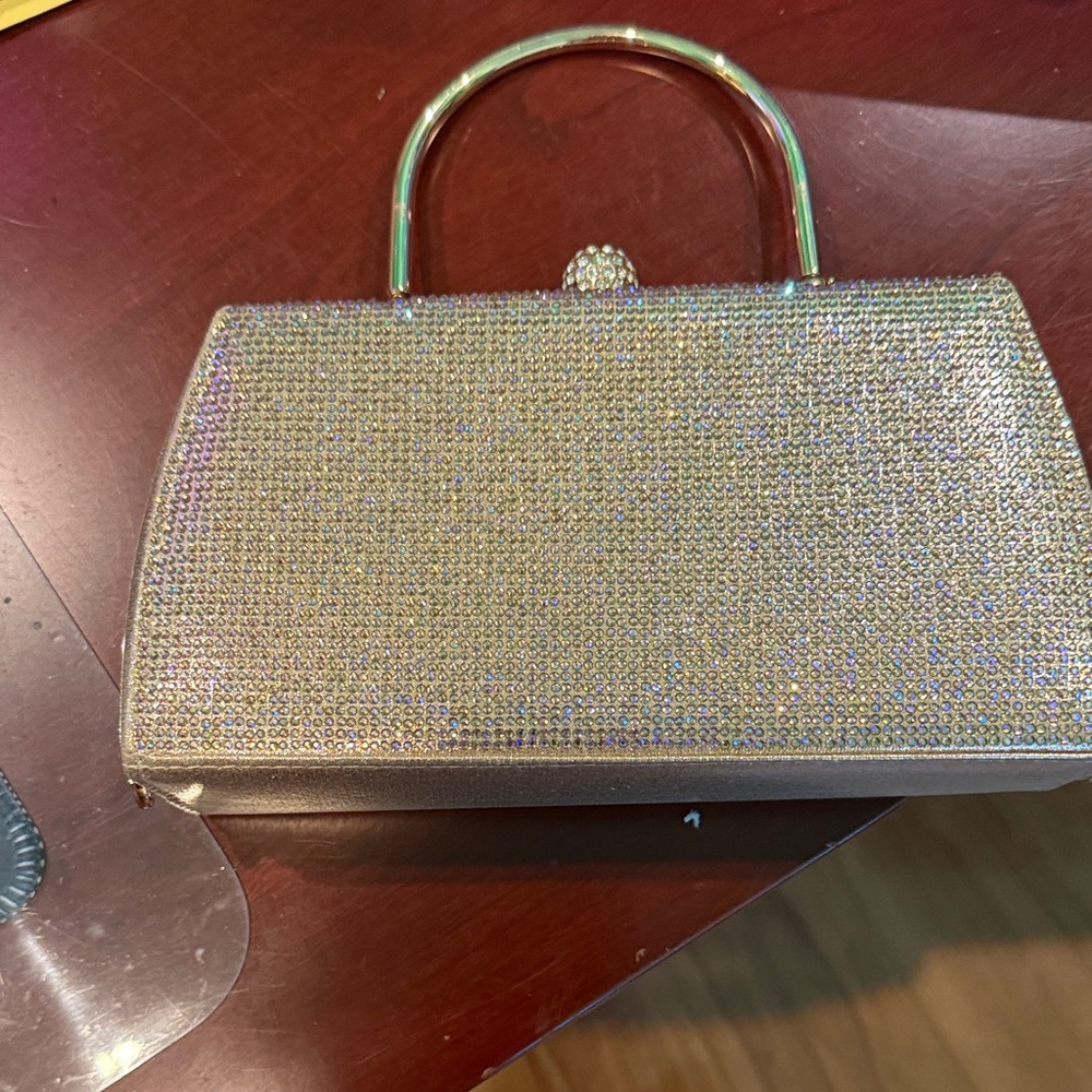 Crystal Embellished Gold Evening Clutch Handbag